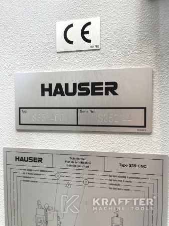 Plaque signalétique d'une Rectifieuse par Coordonnées CNC Hauser S35-400 (64)- Kraffter